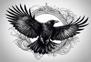 Evil raven in flight tattoo idea