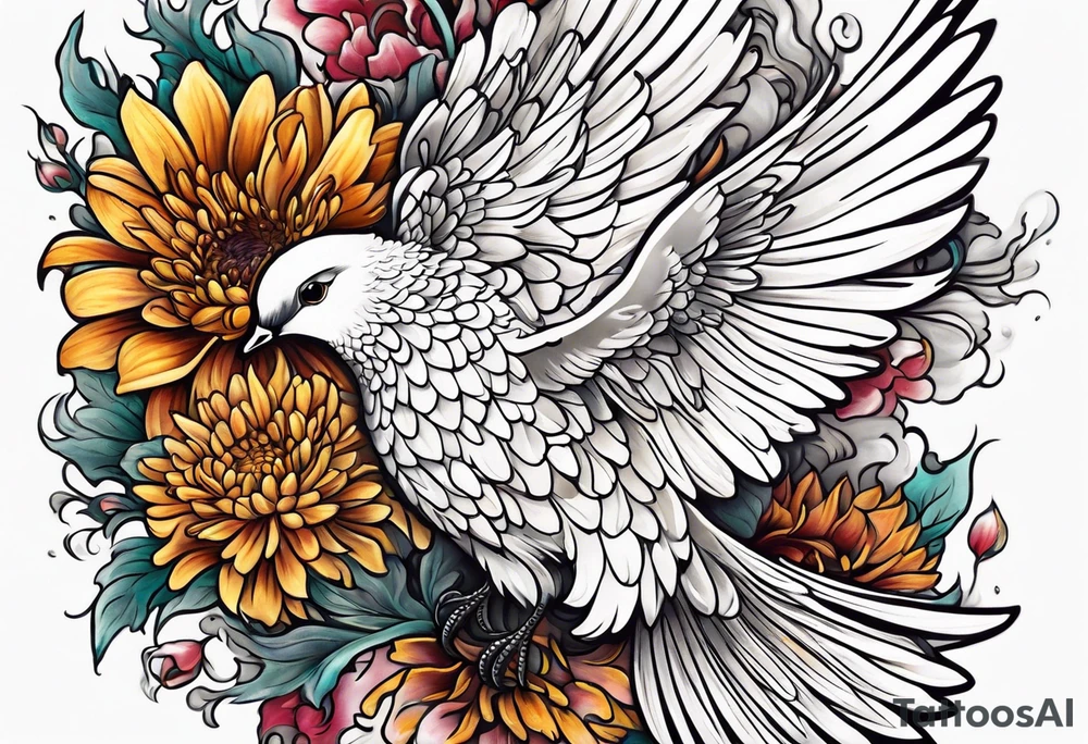 Chrysanthemum and dove tattoo idea