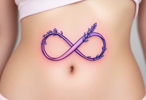 An infinity symbol intertwined with a lavender stem, with a soft ombré effect blending from violet to pastel pink. tattoo idea