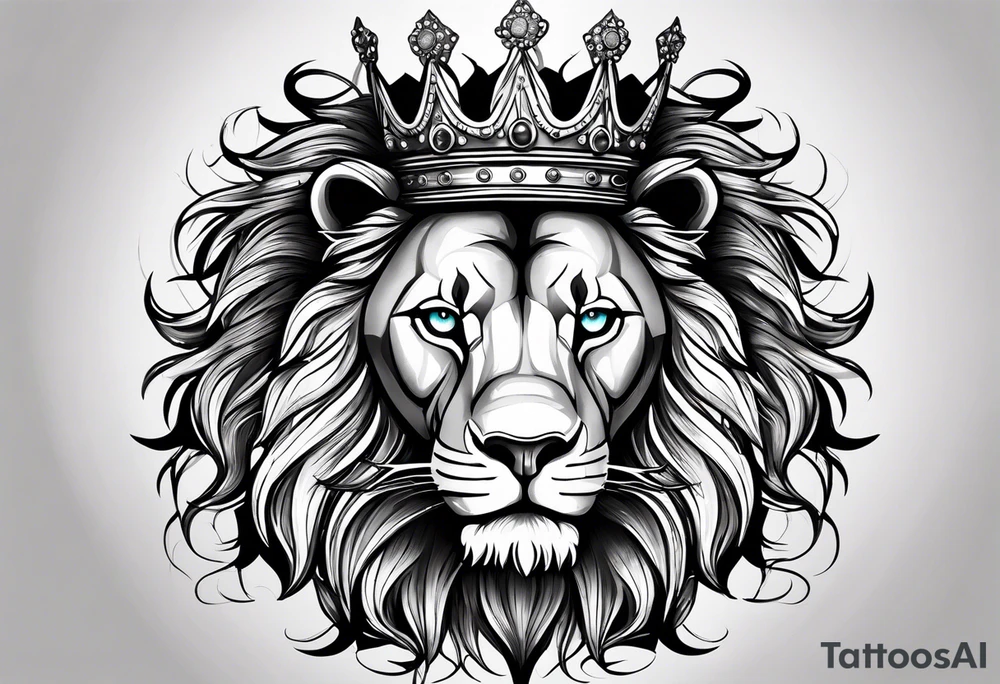 lion with a crown and sparkling eyes on the chest tattoo idea