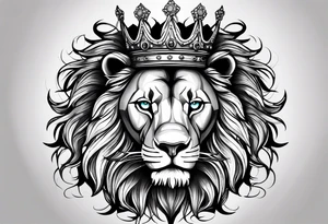 lion with a crown and sparkling eyes on the chest tattoo idea