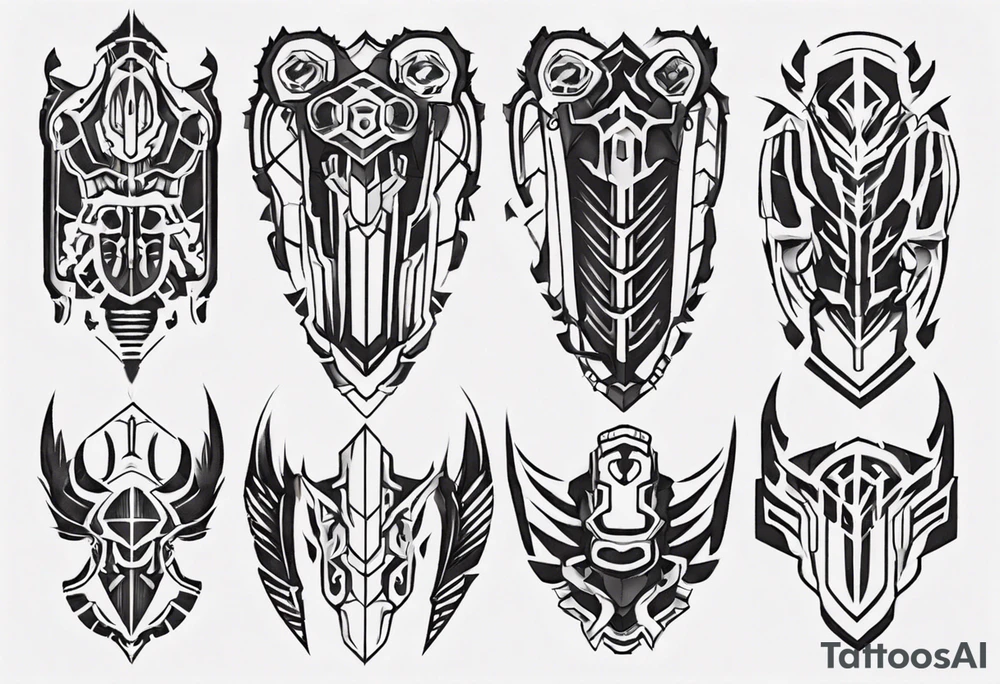 Leg armor mechanical symmetrical tattoo idea