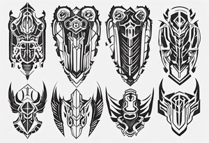 Leg armor mechanical symmetrical tattoo idea