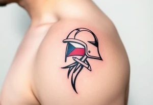 A Czech flag wrapped around a soldier’s helmet, symbolizing honor and national pride tattoo idea