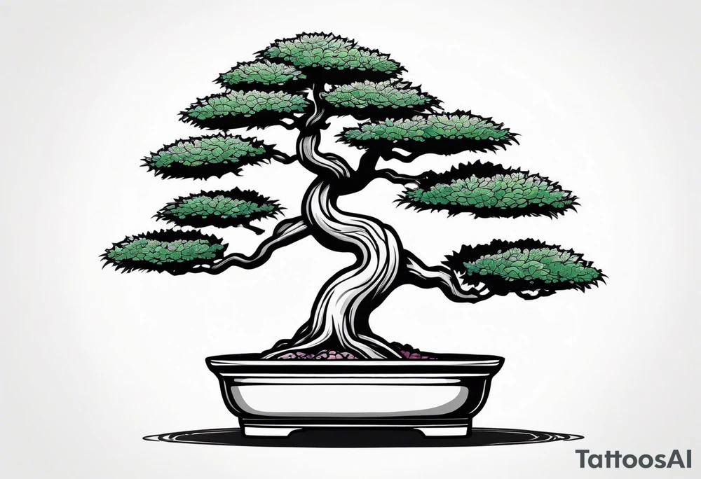 bonsai tree with one side that has more foliage than the other. Mean to fit under an arm on a rib cage. tattoo idea