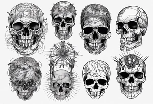 Skull covered in wires tattoo idea