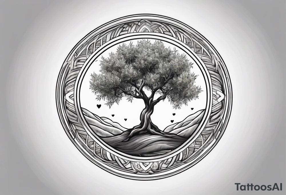Olive tree with a heart in the middle tattoo idea
