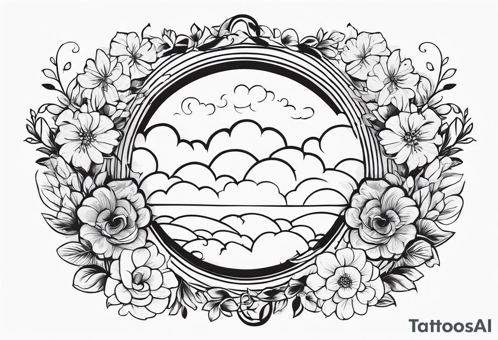floral clouds circle vignette frame tattoo idea
