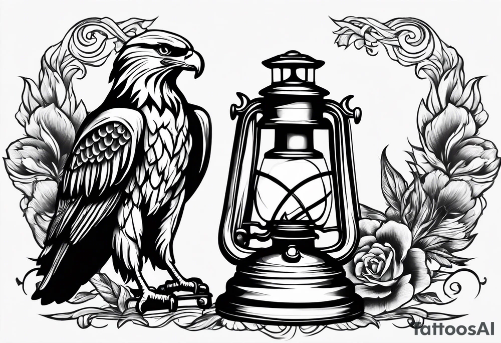 Oil lamp with an eagle next to it tattoo idea