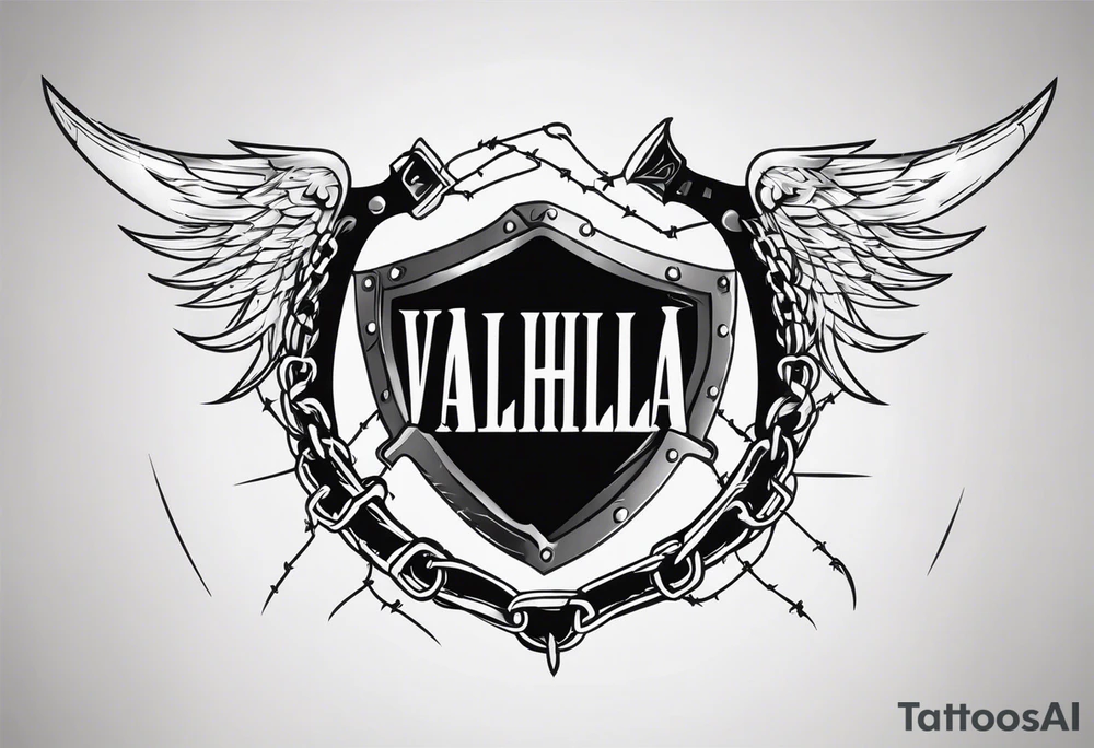 Valhalla round shield axe barbed wire chains tattoo idea