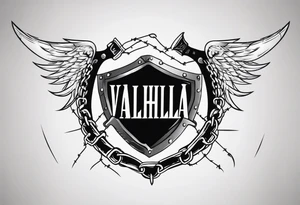 Valhalla round shield axe barbed wire chains tattoo idea