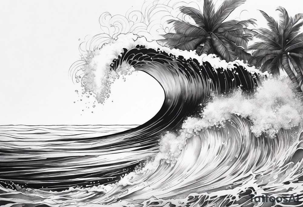 wave,, flower, palm, sea tattoo idea