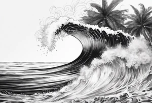 wave,, flower, palm, sea tattoo idea