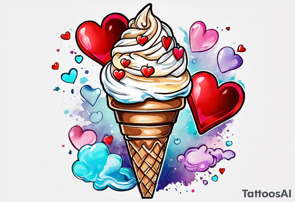 sketch chocolate chip ice cream cone with one red heart tattoo idea