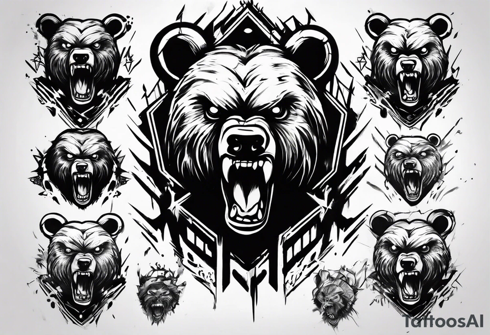 Angry bear coming up behind a city tattoo idea