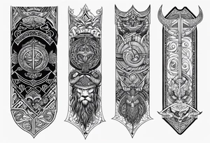 Vikings theme with symbols full sleeve tattoo idea