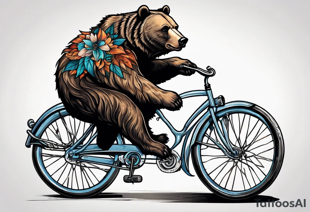 bear riding a bicycle tattoo idea