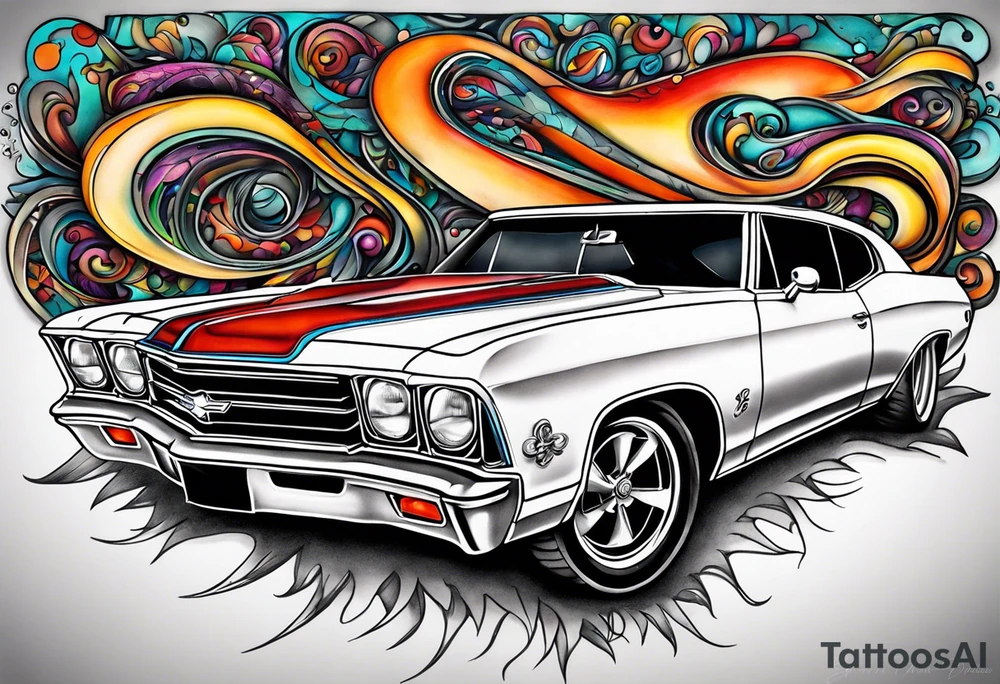 Can you design a surrealism tattoo that says “66 Chevelle” tattoo idea