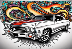 Can you design a surrealism tattoo that says “66 Chevelle” tattoo idea