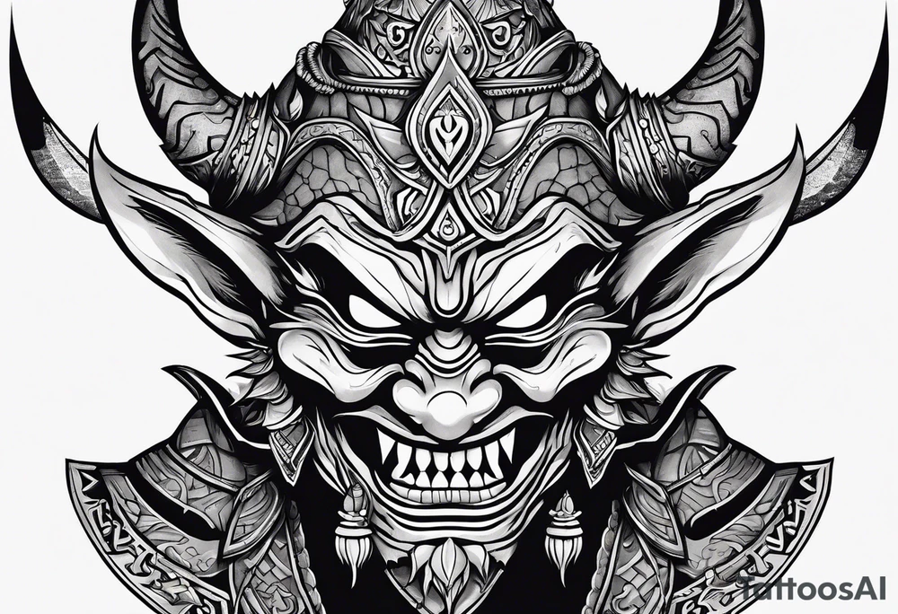 korean goblin mask with sharp teeth tattoo idea