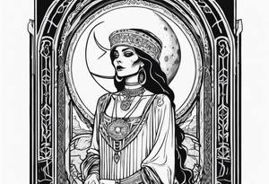 High priestess as a skeleton with moon tarot card tattoo idea