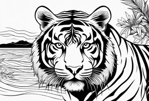 minimalist tiger outline near water tattoo idea