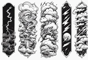 forearm sleeve lightning and clouds pattern tattoo idea