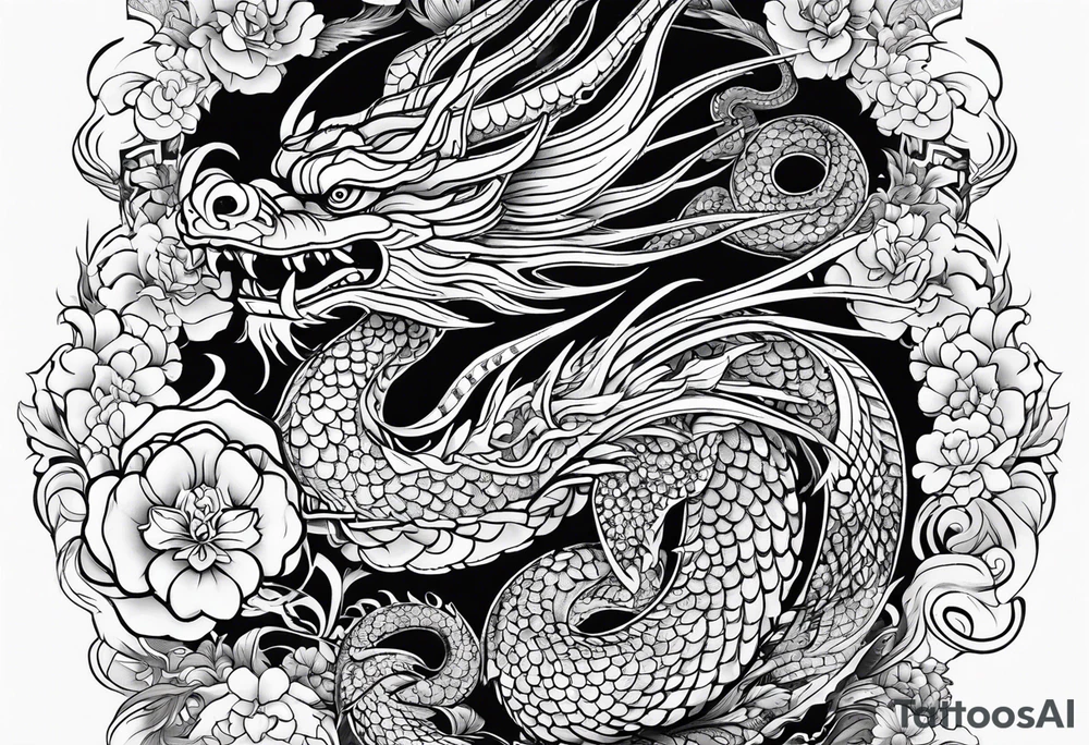 vietnamese patterns, black and white, full back, include a dragon along the spine tattoo idea