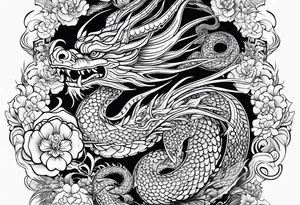 vietnamese patterns, black and white, full back, include a dragon along the spine tattoo idea