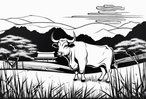 vietnamese ox in a bamboo field tattoo idea