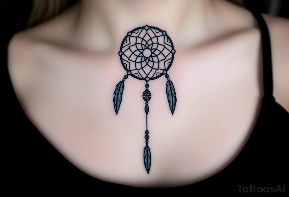 native dreamcatcher with flowing feathers and sacred beads tattoo idea