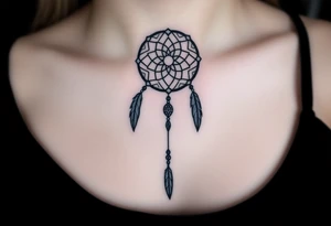 native dreamcatcher with flowing feathers and sacred beads tattoo idea