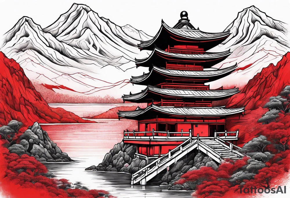 red mountains which there are two fantasies castles. tattoo idea
