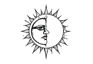 celestial sun and moon embrace with constellation patterns tattoo idea