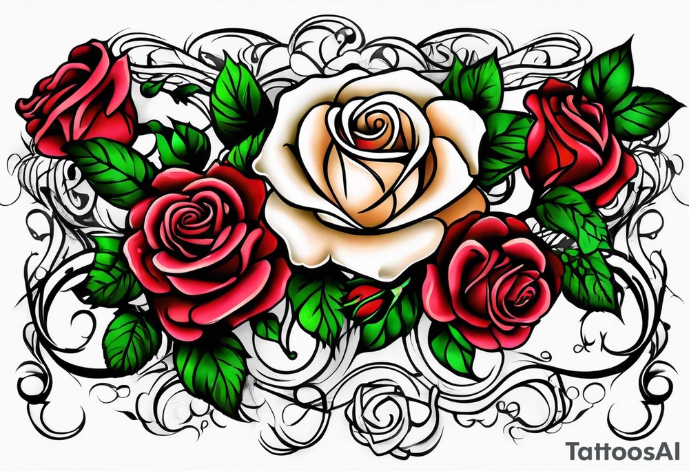 family arm sleeve with roses and infinity vines tattoo idea