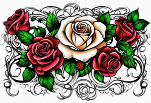 family arm sleeve with roses and infinity vines tattoo idea