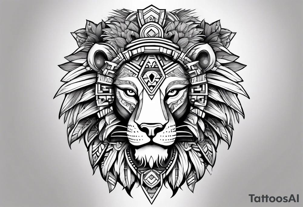 Aztec, lion, key tattoo idea