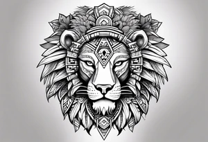 Aztec, lion, key tattoo idea