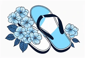 small tattoo of a light blue flip flop surrounded by blue hydrangea flowers tattoo idea