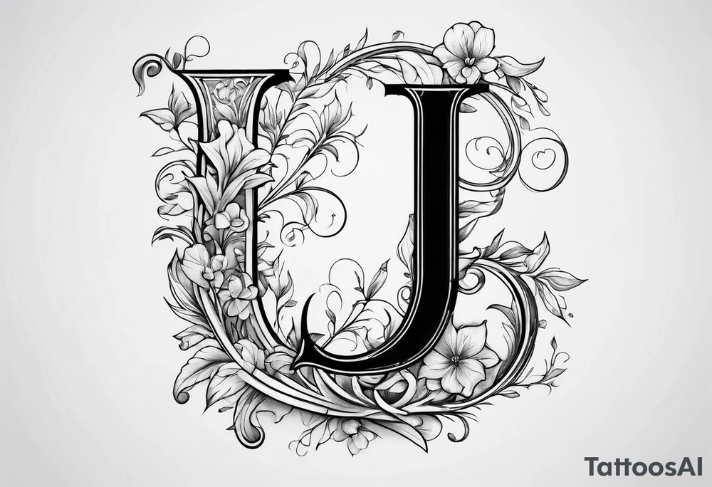 Capital letter j with vines and small flowers on it tattoo idea