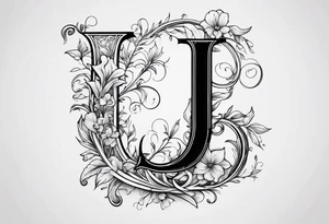 Capital letter j with vines and small flowers on it tattoo idea