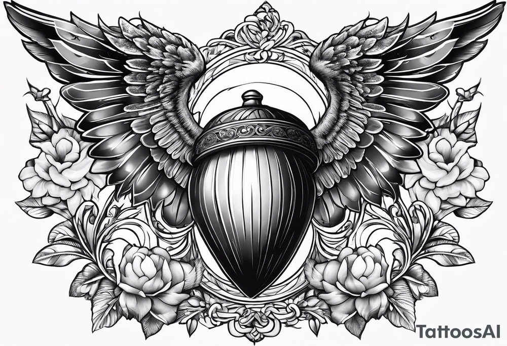 Acorn with angel wings tattoo idea