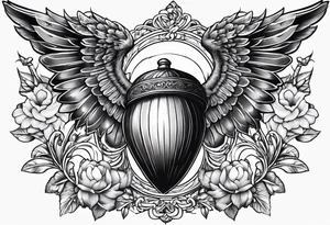 Acorn with angel wings tattoo idea