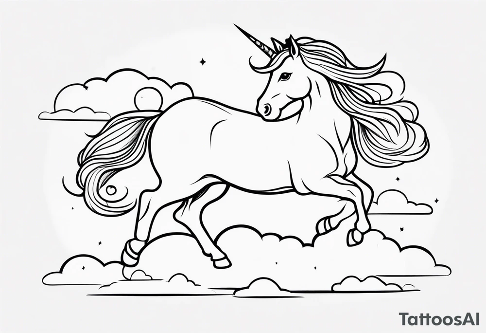 Whimsical unicorn in clouds tattoo idea