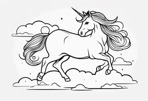 Whimsical unicorn in clouds tattoo idea