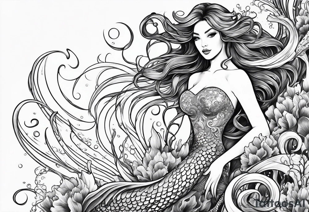mermaid, octopus, algae, waves tattoo idea