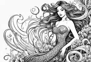 mermaid, octopus, algae, waves tattoo idea