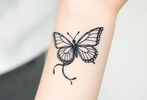 ethereal butterfly with flowing silk ribbons in moonlight tattoo idea