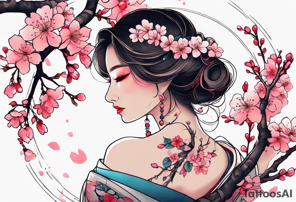 我爱你 一生一世 with cherry blossoms around it tattoo idea