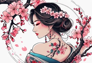 我爱你 一生一世 with cherry blossoms around it tattoo idea